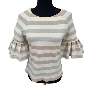 Anthropologie Maeve Helsa Metallic Striped Bell‎ Sleeves Blouse Small
